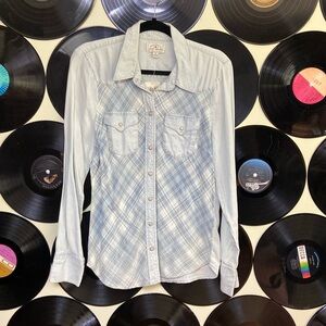 Lucky brand plaid and denim shirt with pearl snaps